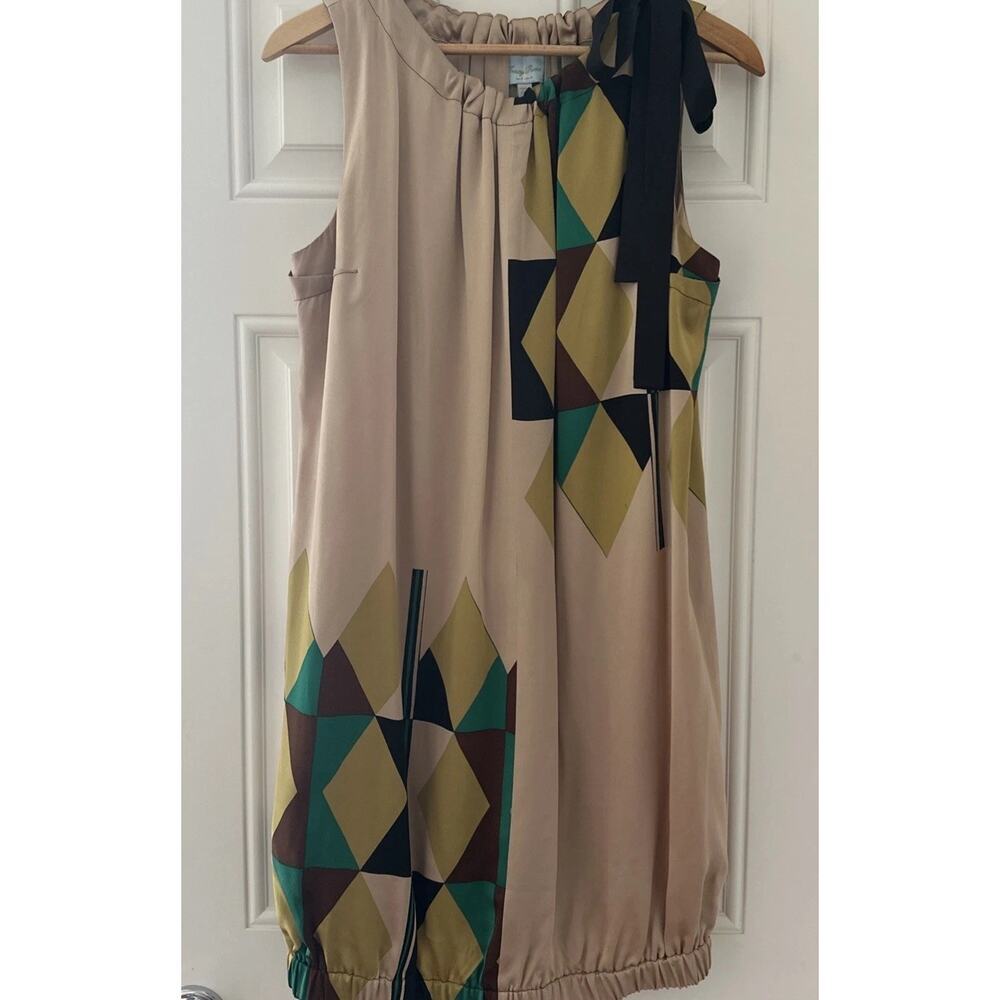 Tracy Reese Beige S Geometric Sleeveless Silk Dress Bow Revolve Anthropologie